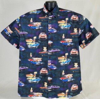Muscle Car  and Diners Hawaiian Shirt- Made in USA